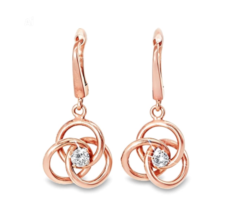 14K Rose Gold Diamond Swirl Drop Earrings Estate