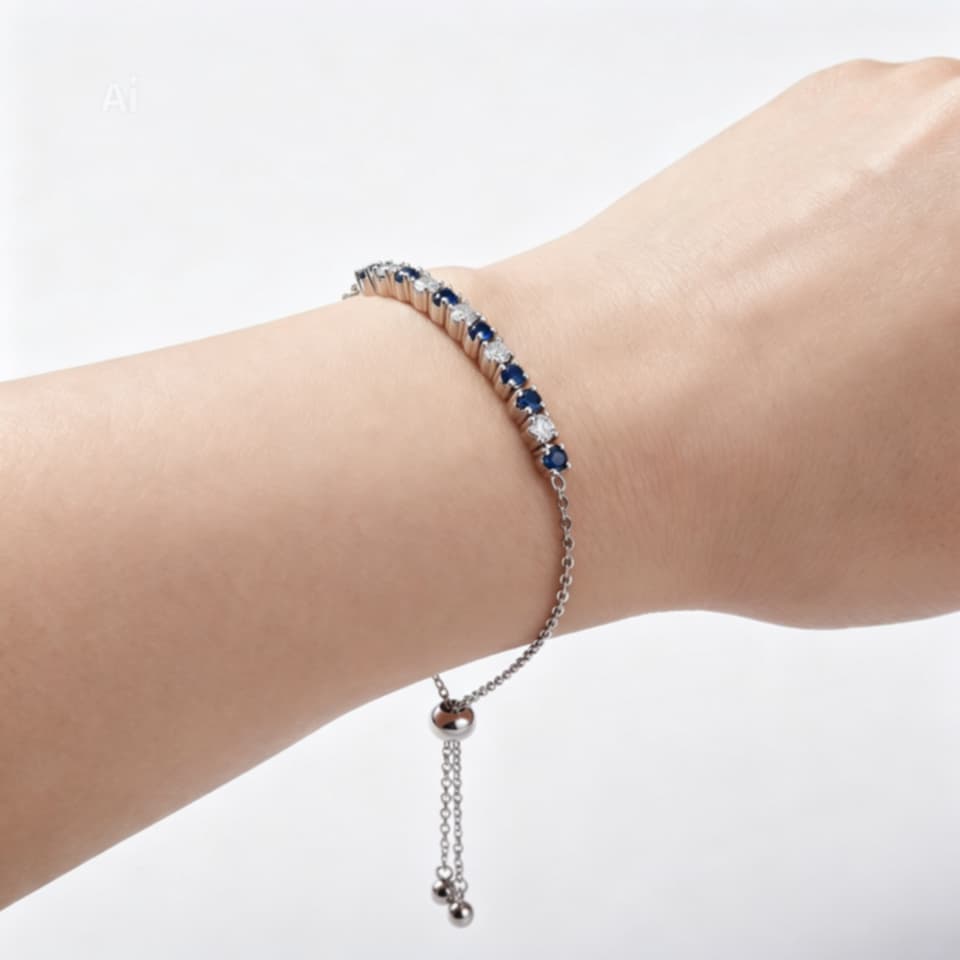 14K White Gold Sapphire Diamond Expandable Bracelet Estate