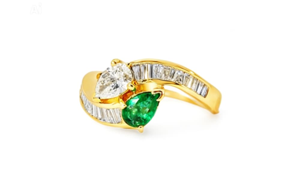 18K Yellow Gold Emerald and Diamond Ring