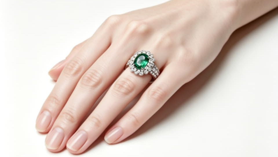 18K White Gold Solitaire Emerald Diamond Engagement Ring Estate