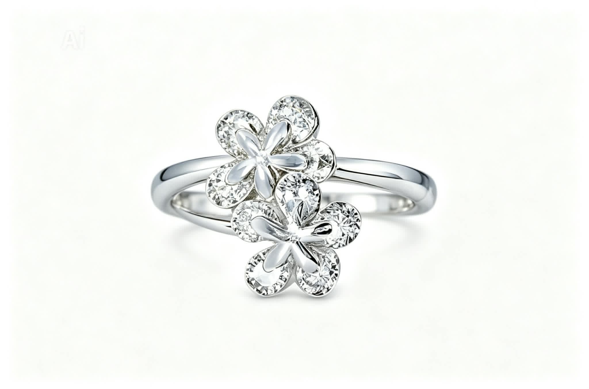 Platinum and White Gold Floral Diamond Ring