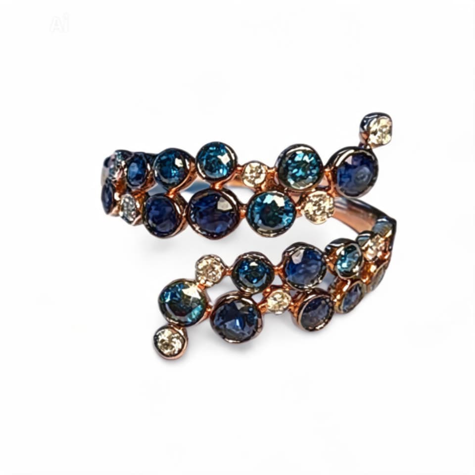 10K Rose Pink Gold Blue Diamond Bypass Band Ring