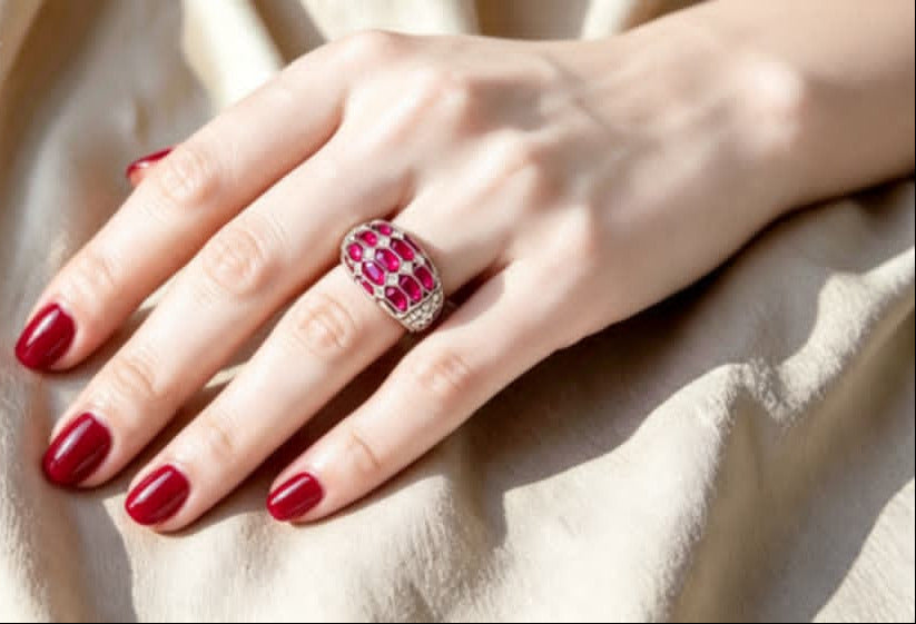 14K White Gold Ruby Diamond Ring Band Estate