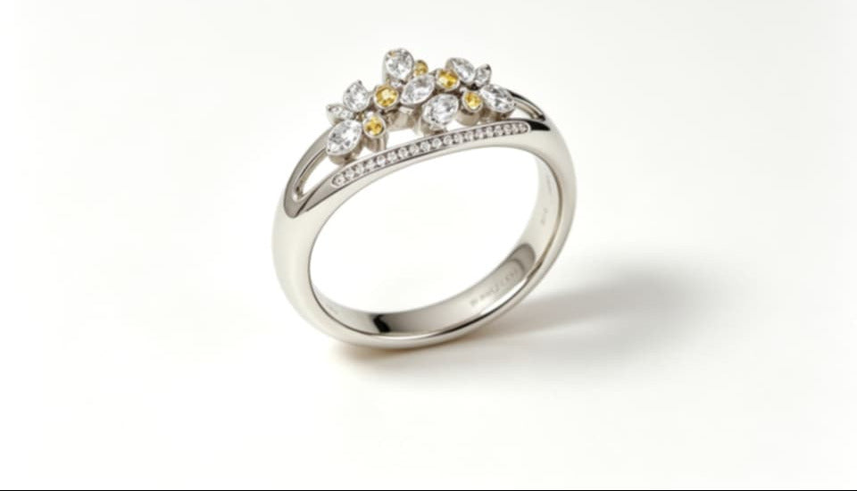 14K White Gold Diamond Floral Ring