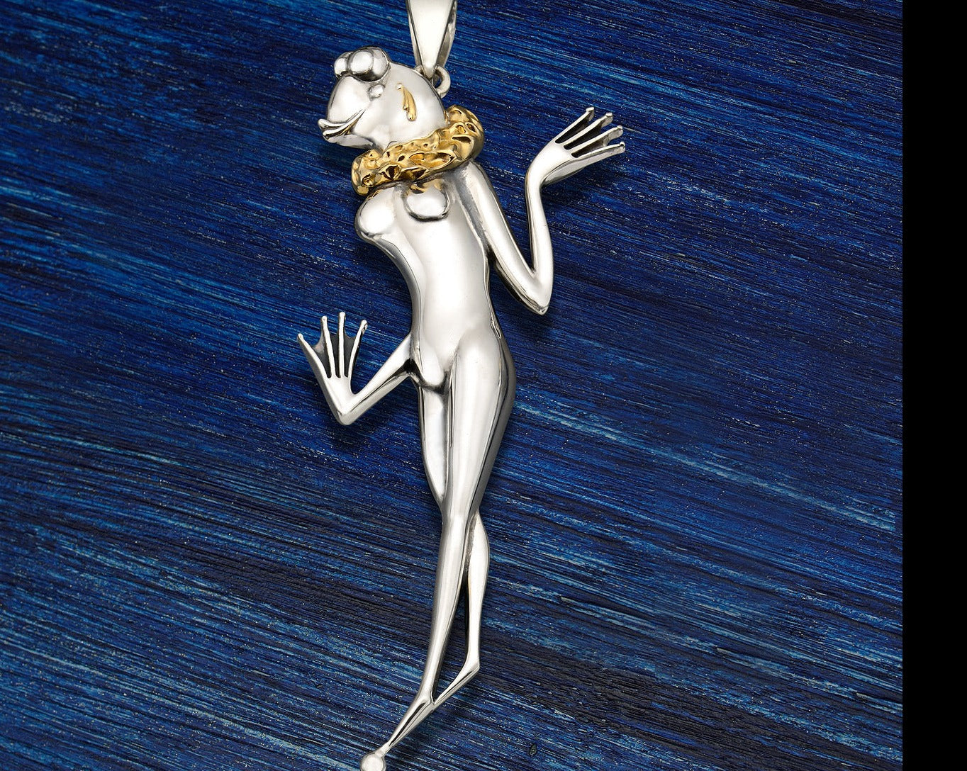 Designer Sterling Silver 22k Gilded Frog Coquette Mihail Chemiakin Slide Pendant - GGEMSonline