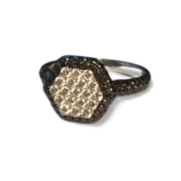 Gorgeous Modern 18K White Gold Black Diamond Hexagon Band Ring - GGEMSonline