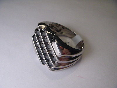 Estate Sterling 925 Silver Black Diamond Mens Mans Band Ring - GGEMSonline