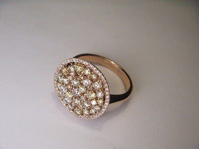 Fabulous Estate 18K Pink Rose Gol Champagne Yellow Fancy Round Diamond Ring - GGEMSonline