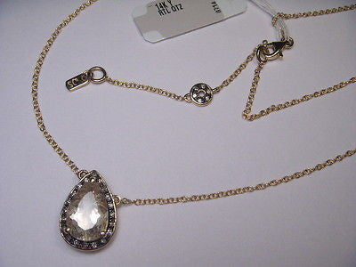 Stunning Estate 14K Yellow Gold Diamond Rutilated Quartz Pendant Necklace - GGEMSonline