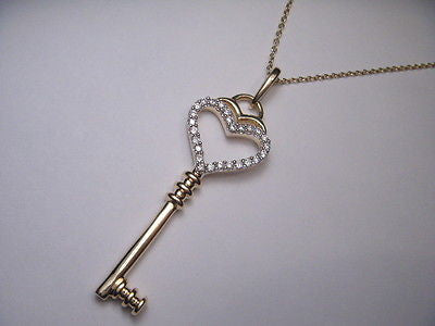 Beautiful Estate 14K Yellow Gold Diamond Club Key Pendant Slide - GGEMSonline