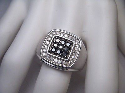 Estate Sterling 925 Silver Black White Diamond Mens Mans Band Ring - GGEMSonline