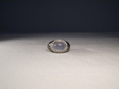 Magnificent 18K White Gold Hidalgo Diamond Chalcedony Grey Leopard Enamel Ring - GGEMSonline
