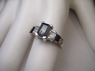 Beautiful Estate 14K White Gold Sapphire Diamond Engagement Ring - GGEMSonline