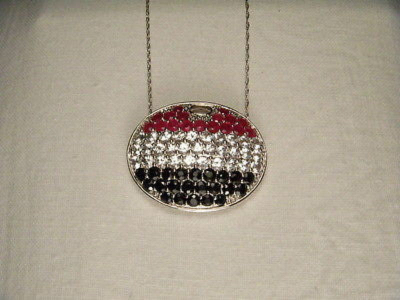 Fabulous 14K White Gold Sapphire Ruby Topaz American Flag Pendant Necklace - GGEMSonline