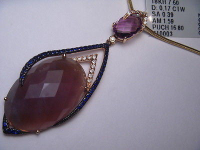 Estate 18K Rose Gold Amethyst Ametrine Sapphire Diamond Pendant Necklace - GGEMSonline