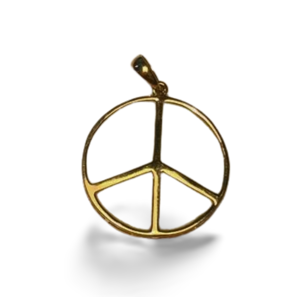 Beautiful Modern 14K Yellow Gold White Agate Peace Sign Pendant Slide - GGEMSonline