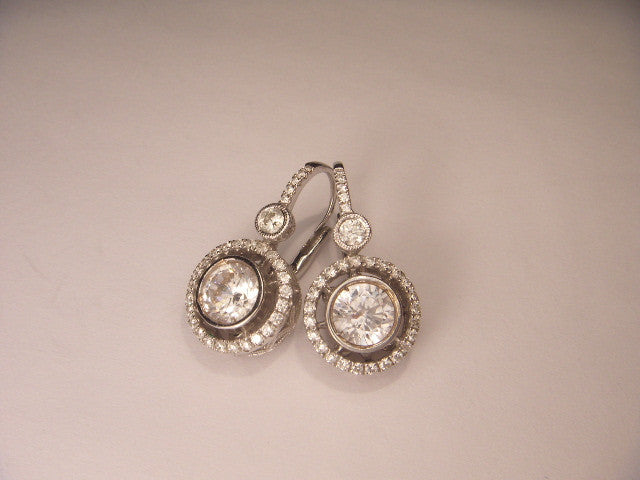 Fabulous Estate Antique 14K White Gold Solitaire 2 Carat Diamond Drop Earrings - GGEMSonline