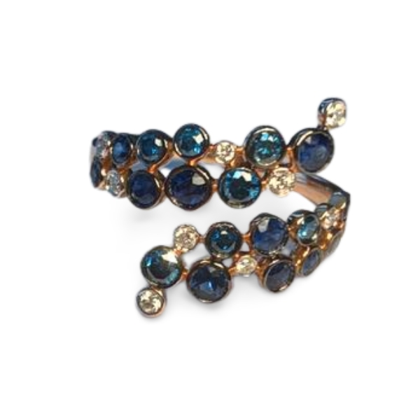 Stunning Designer 10K Rose Pink Gold Blue Diamond Bypass Band Ring - GGEMSonline