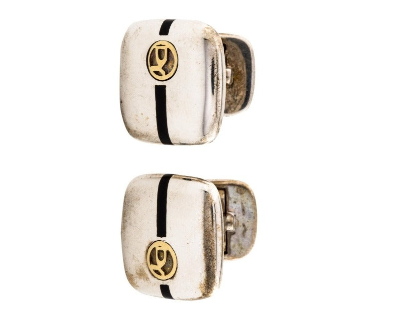 Stunning Estate David Yurman 18K Silver Enamel Logo Cufflinks - GGEMSonline