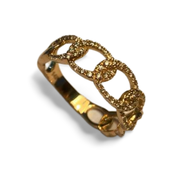Stunning 14K Yellow Gold Diamond Swirl Cuban Chain Link Band Ring - GGEMSonline