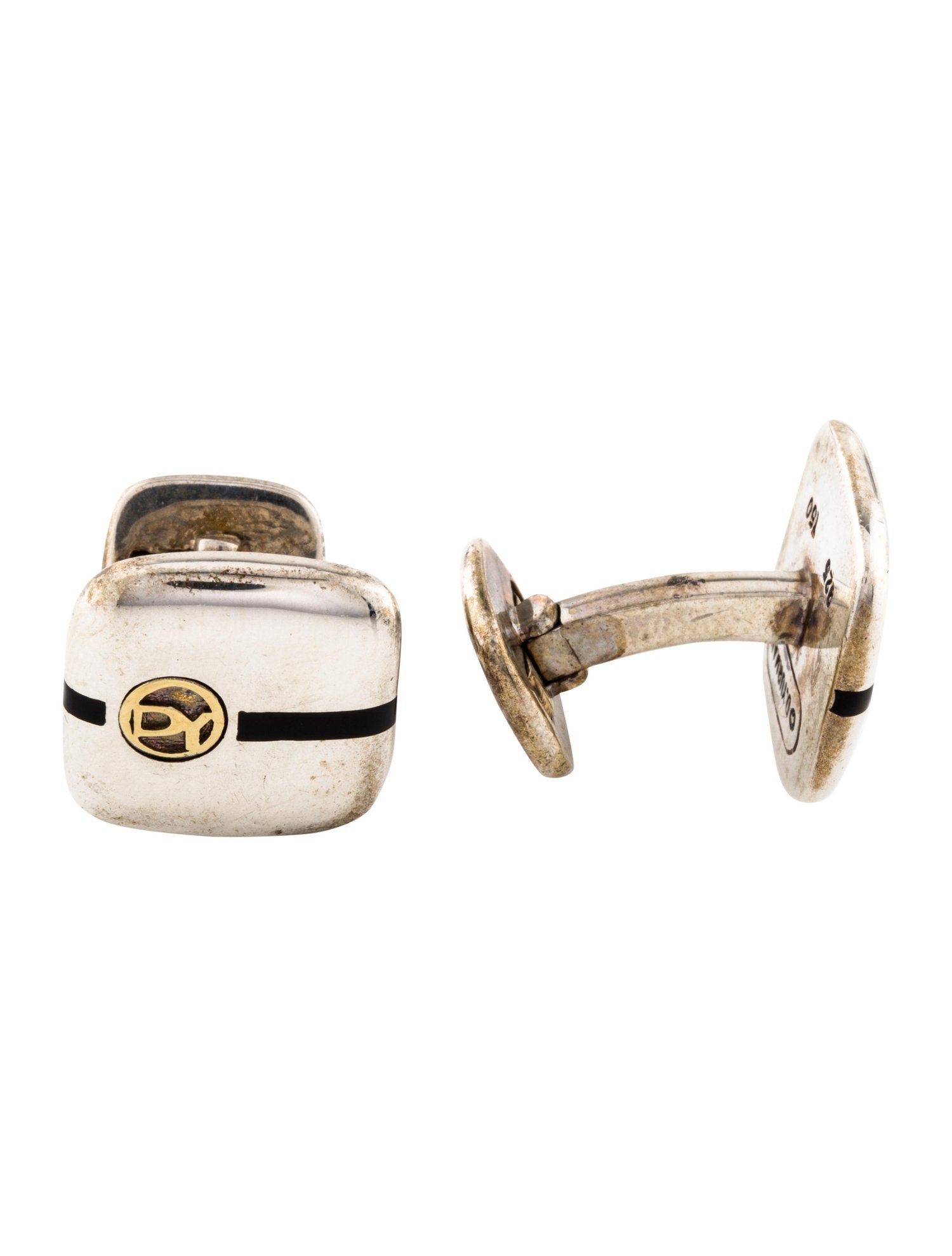 Stunning Estate David Yurman 18K Silver Enamel Logo Cufflinks - GGEMSonline