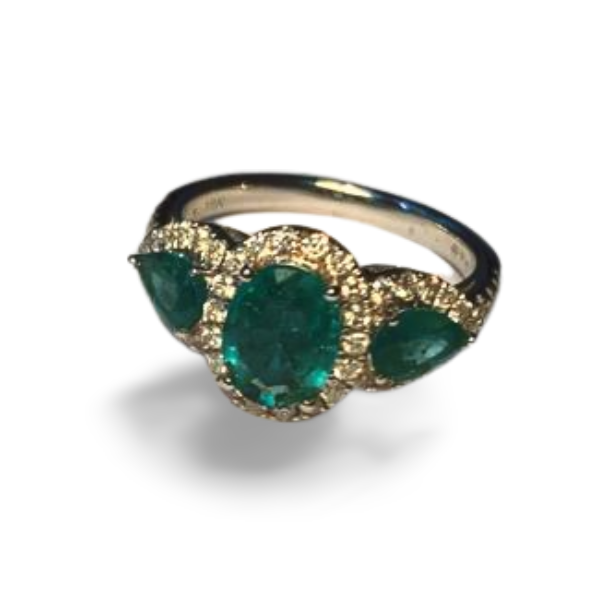 Magnificent 18K White Gold 3-Stone Emerald Diamond Anniversary Band Ring - GGEMSonline