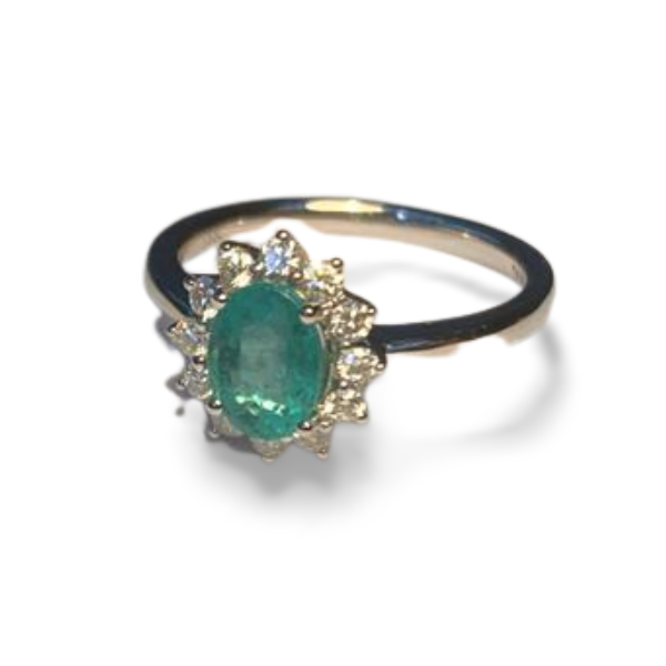 Beautiful Designer 18K White Gold Emerald Diamond Engagement Ring - GGEMSonline