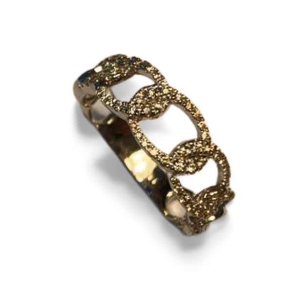 Stunning 14K White Gold Diamond Swirl Cuban Chain Link Band Ring - GGEMSonline