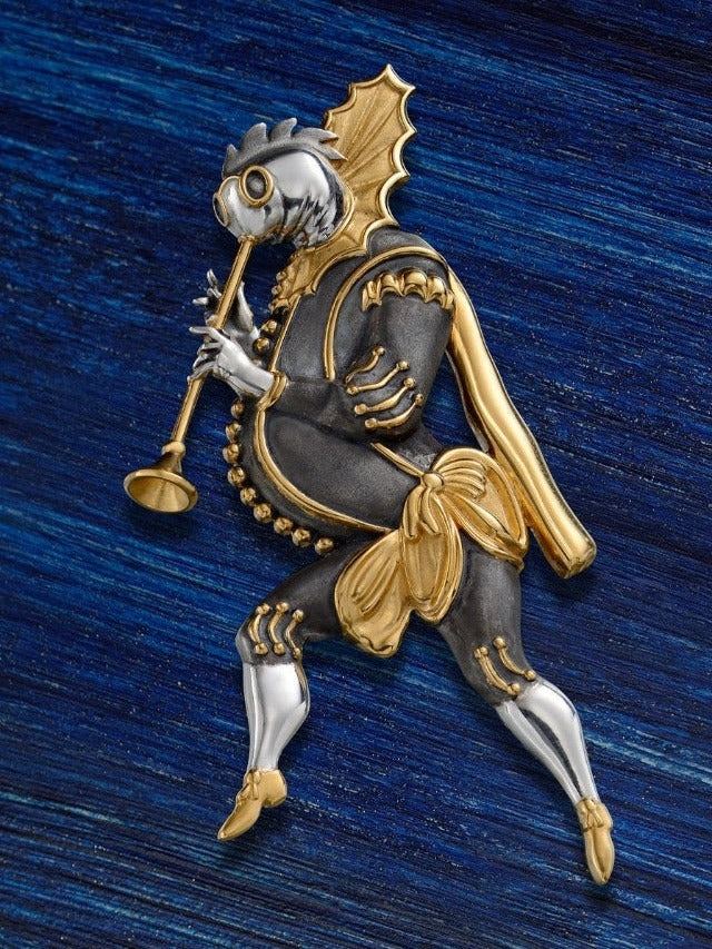 Designer Sterling Silver 22K Gilded Trumpeter Mihail Chemiakin Pendant Brooch Pin - GGEMSonline