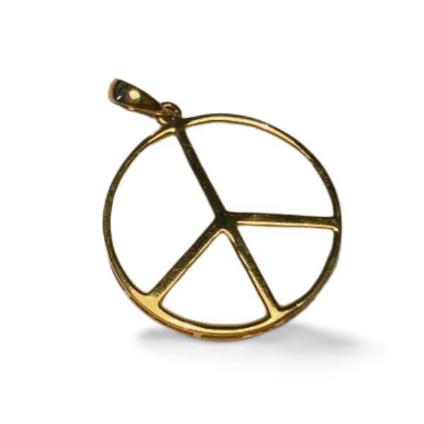 Beautiful Modern 14K Yellow Gold White Agate Peace Sign Pendant Slide - GGEMSonline