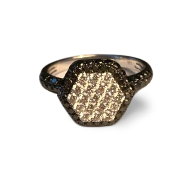 Gorgeous Modern 18K White Gold Black Diamond Hexagon Band Ring - GGEMSonline