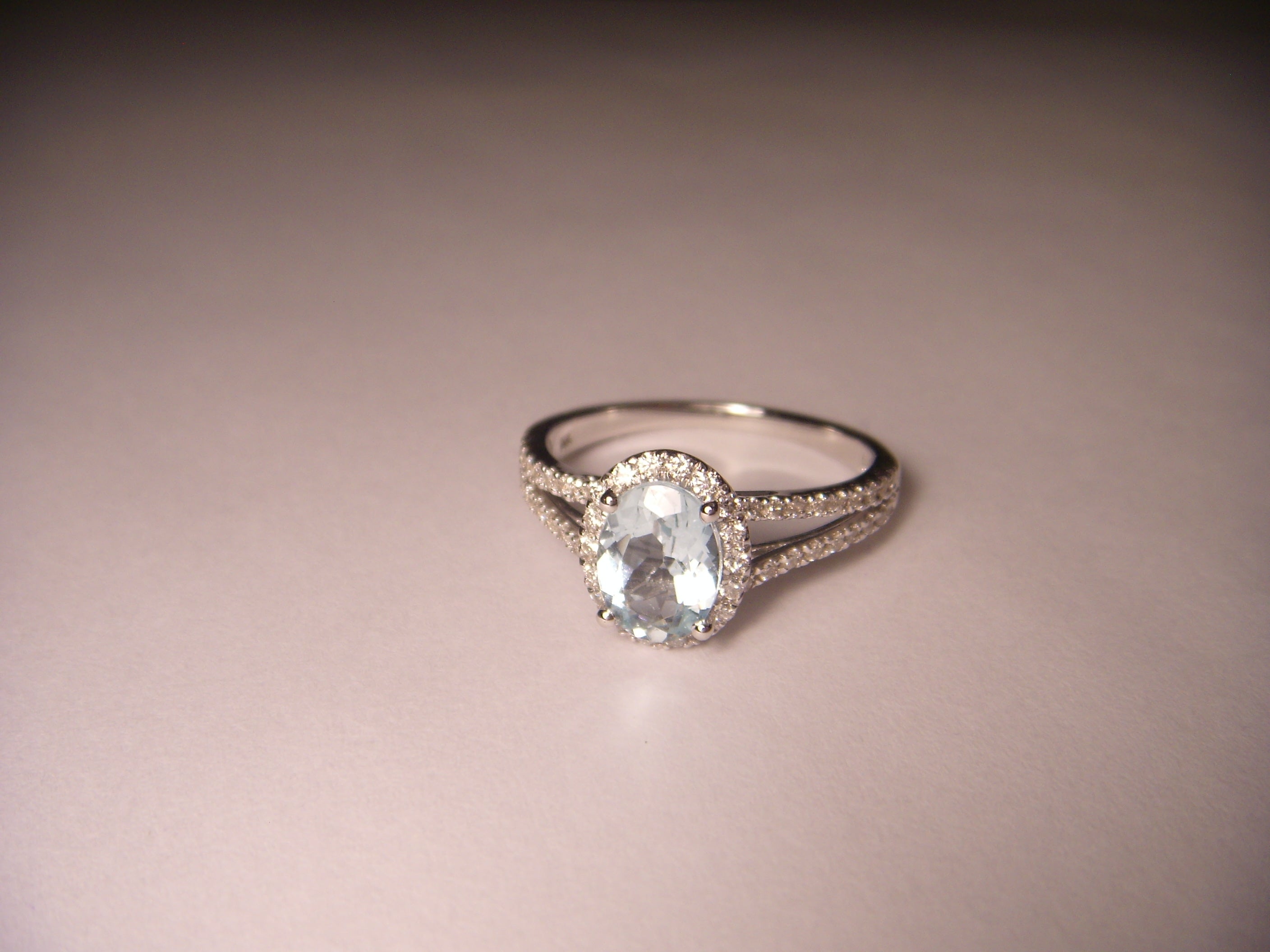 Beautiful 14K White Gold Aquamarine Diamond Engagement Ring - GGEMSonline