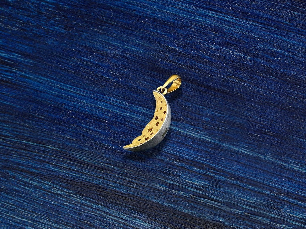 Designer Sterling Silver 22k Gilded Cheese Moon Mihail Chemiakin Slide Pendant - GGEMSonline