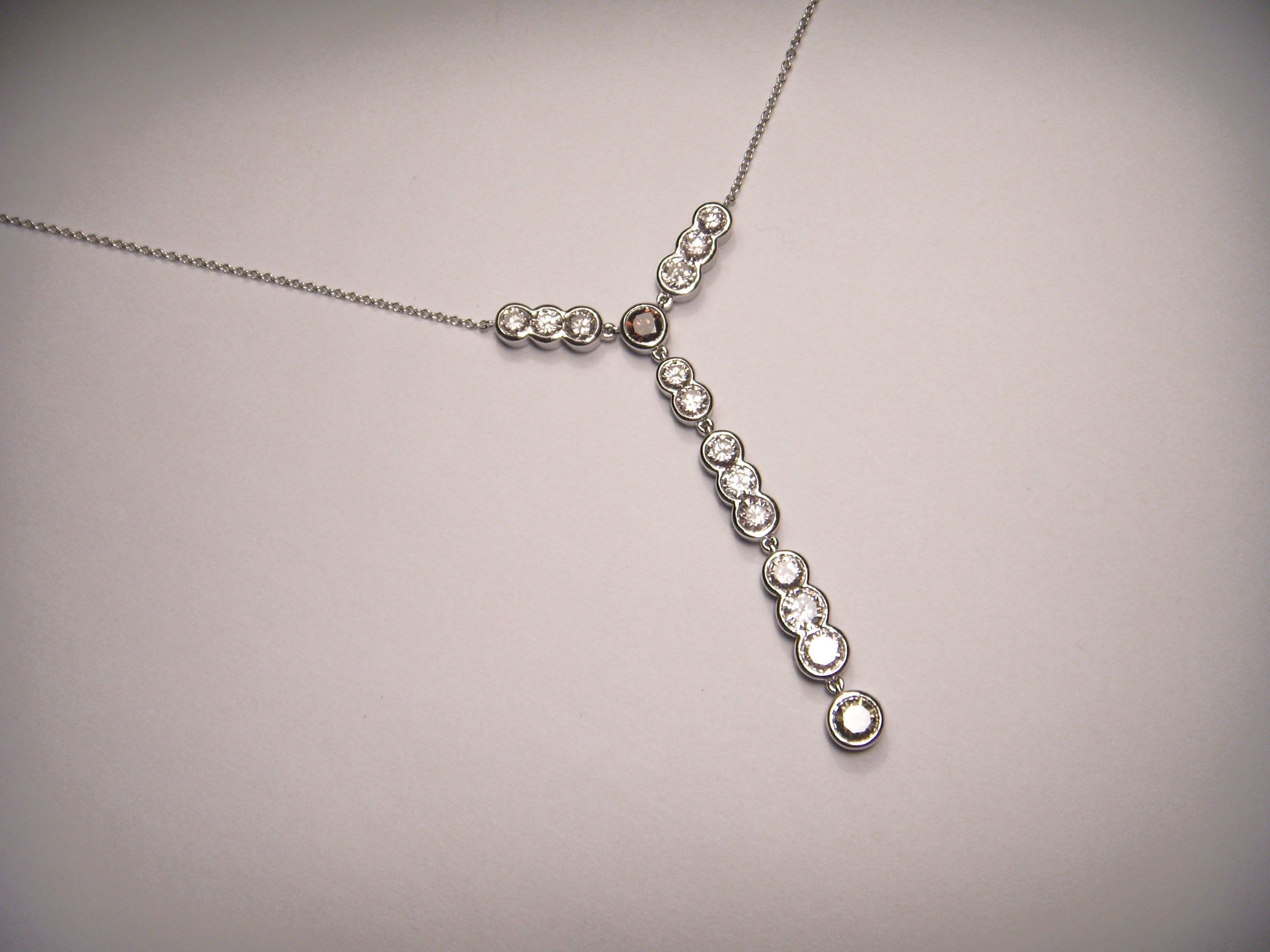 Exquisite 18K White Gold Fancy Color Brown Diamond Drop Necklace - GGEMSonline