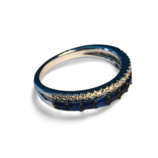 Beautiful Designer 14K White Gold Sapphire Diamond Wedding Band Ring - GGEMSonline