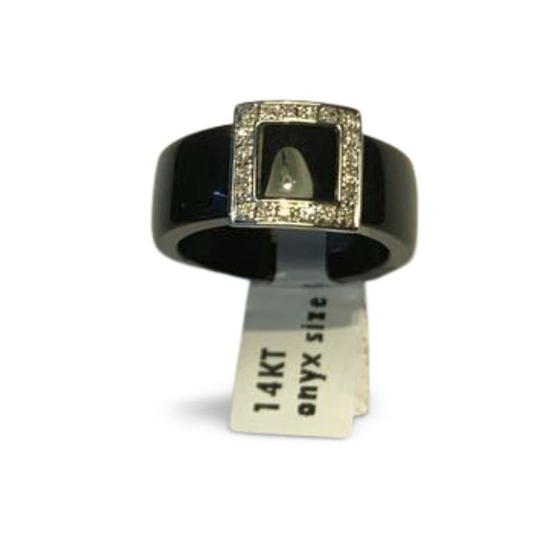 Fabulous Estate 14K White Gold Onyx Diamond Bold Buckle Ring Band - GGEMSonline