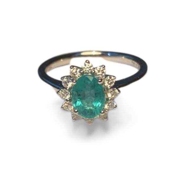 Beautiful Designer 18K White Gold Emerald Diamond Engagement Ring - GGEMSonline