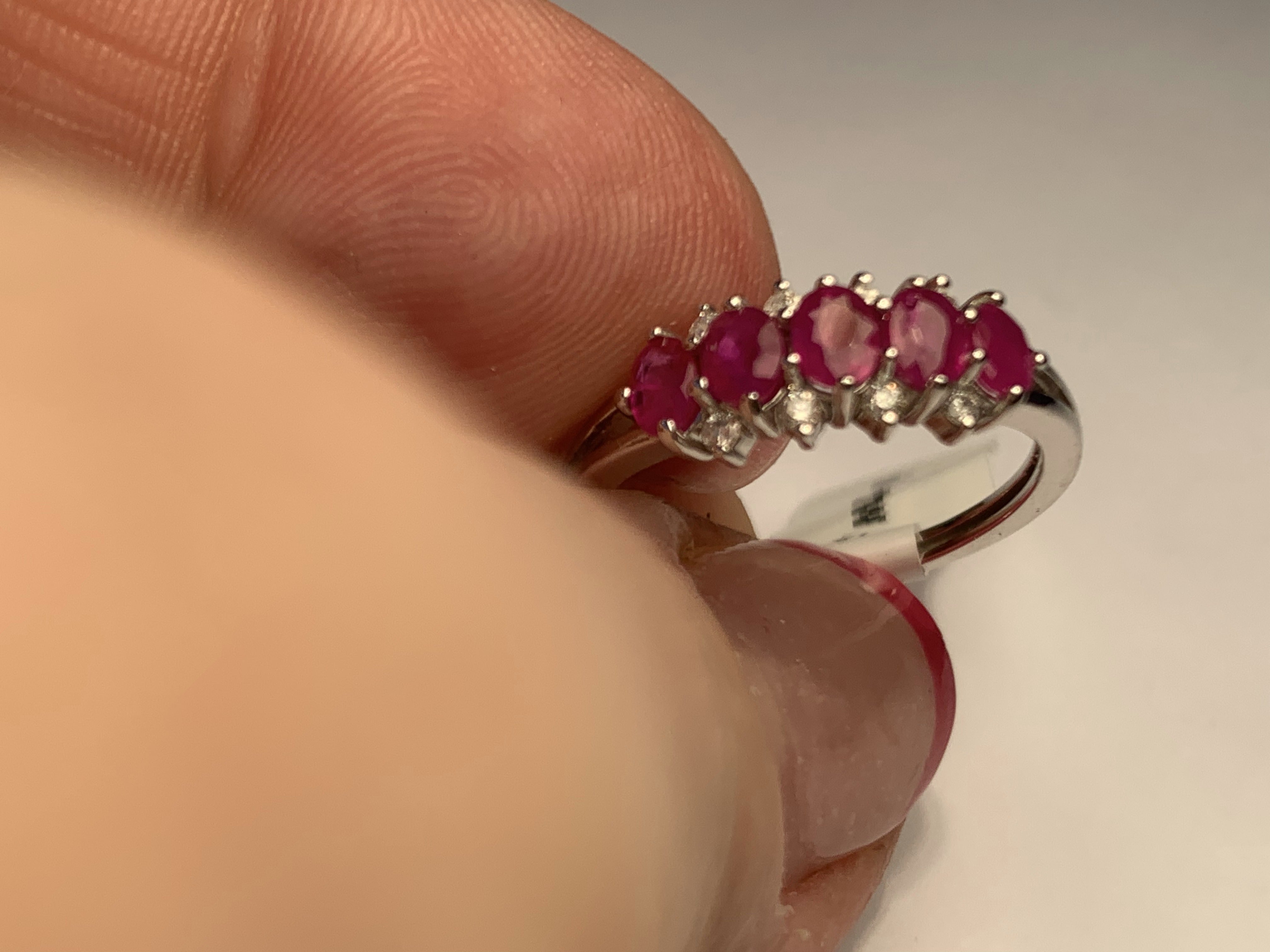 Lovely Estate 14K White Gold Ruby Rubies 5-Stone Five Stone Diamond Ring Band - GGEMSonline