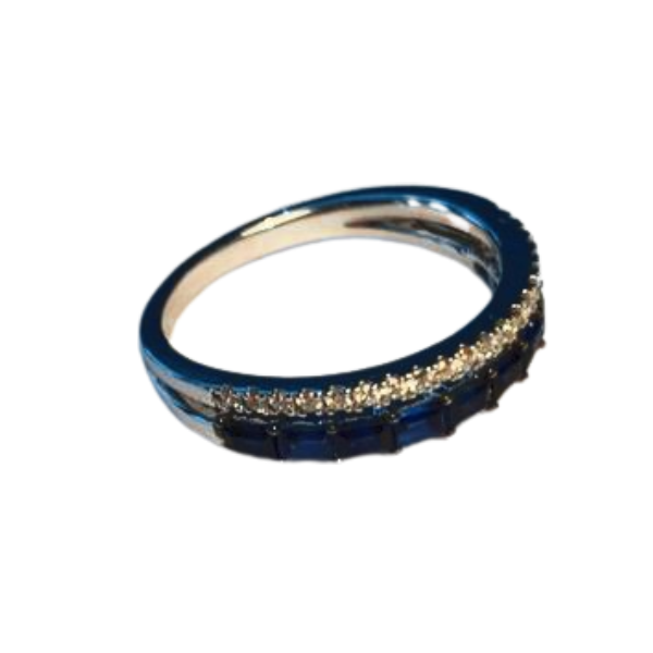 Beautiful Designer 14K White Gold Sapphire Diamond Wedding Band Ring - GGEMSonline