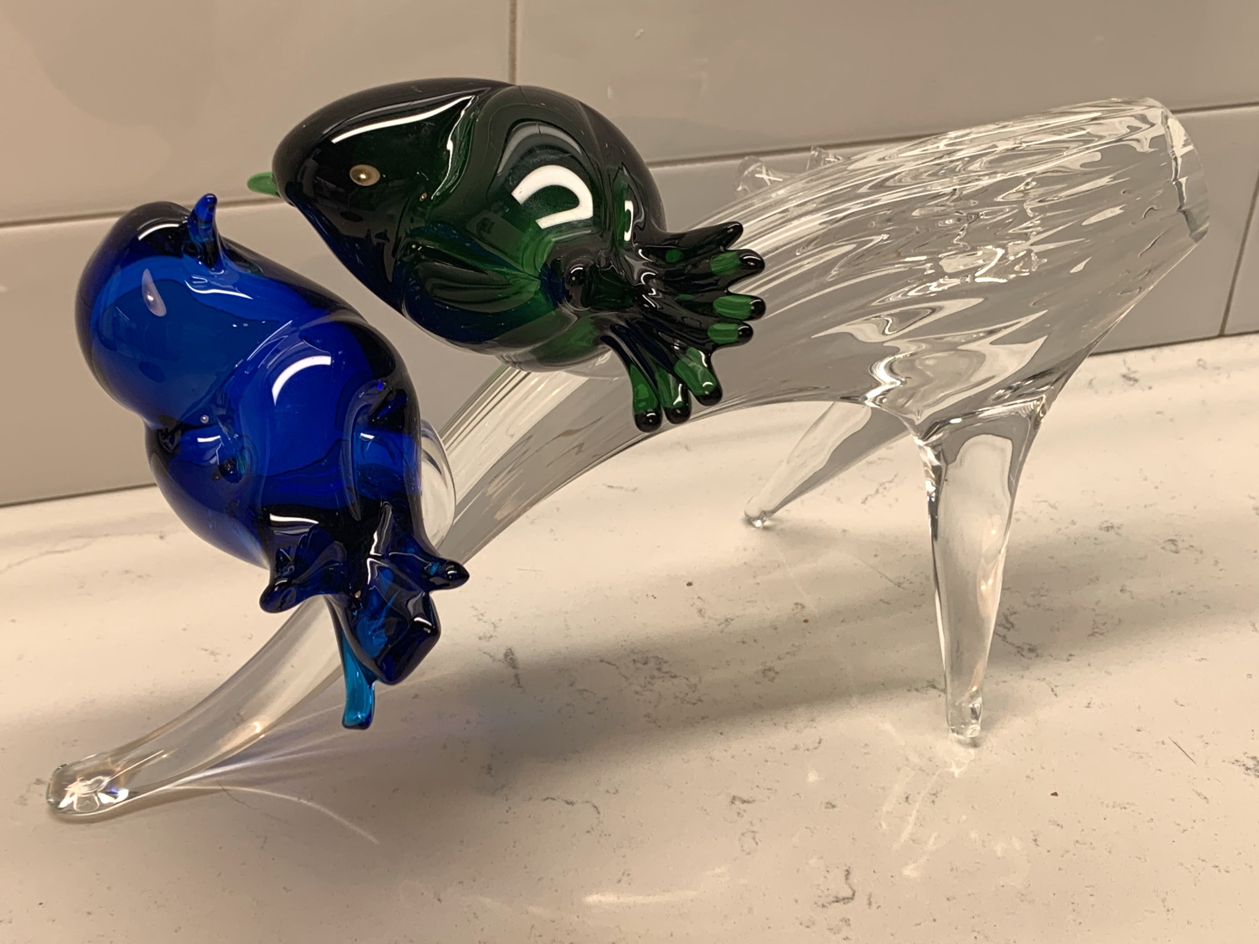 Vintage Murano Art Glass Figurine of Birds on Clear Glass Tree Branch Italy - GGEMSonline