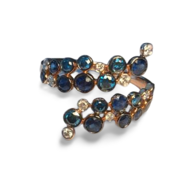 Stunning Designer 10K Rose Pink Gold Blue Diamond Bypass Band Ring - GGEMSonline