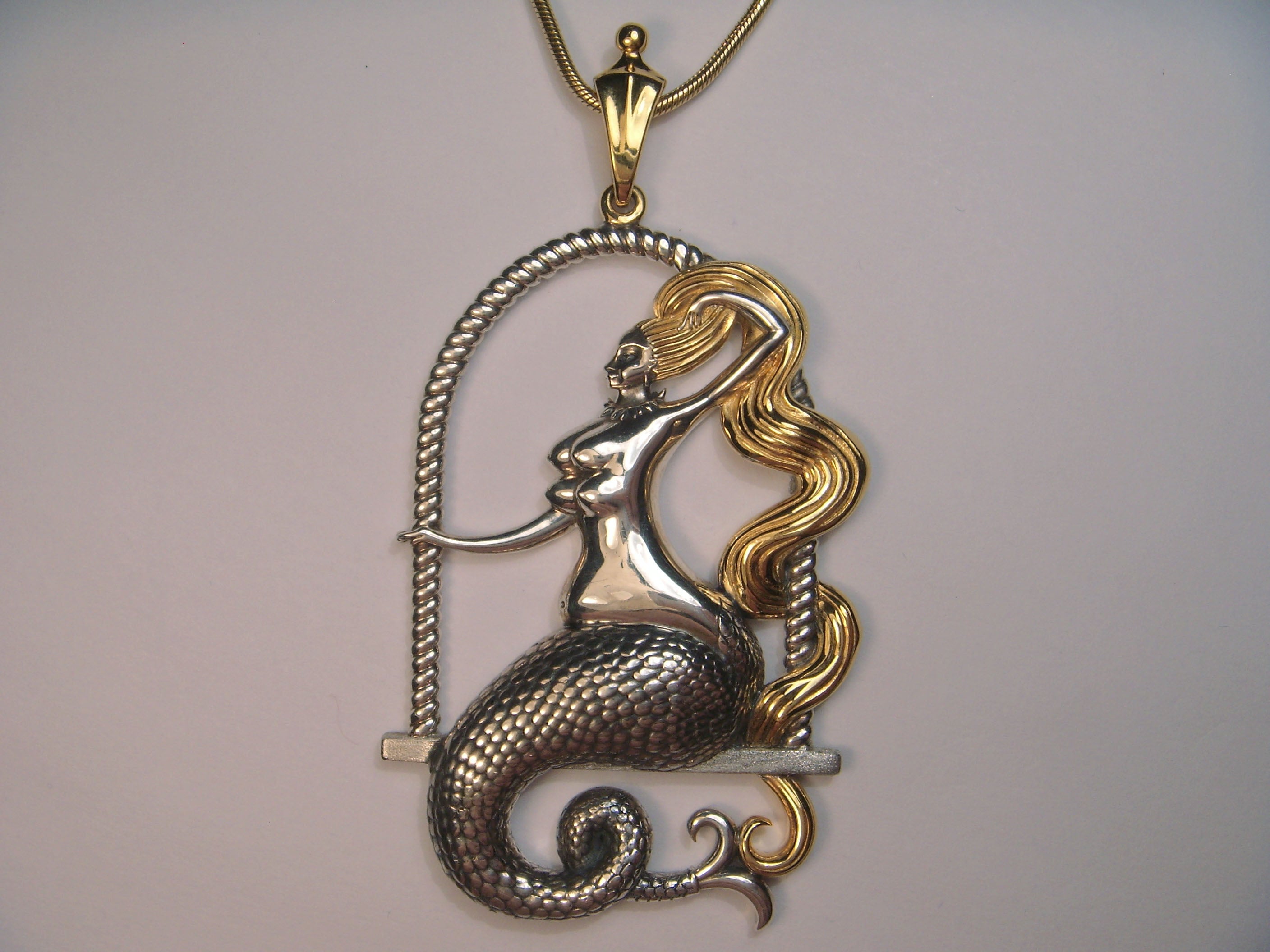 Designer Sterling Silver 22k Gilded Mermaid Mihail Chemiakin Slide Pendant - GGEMSonline