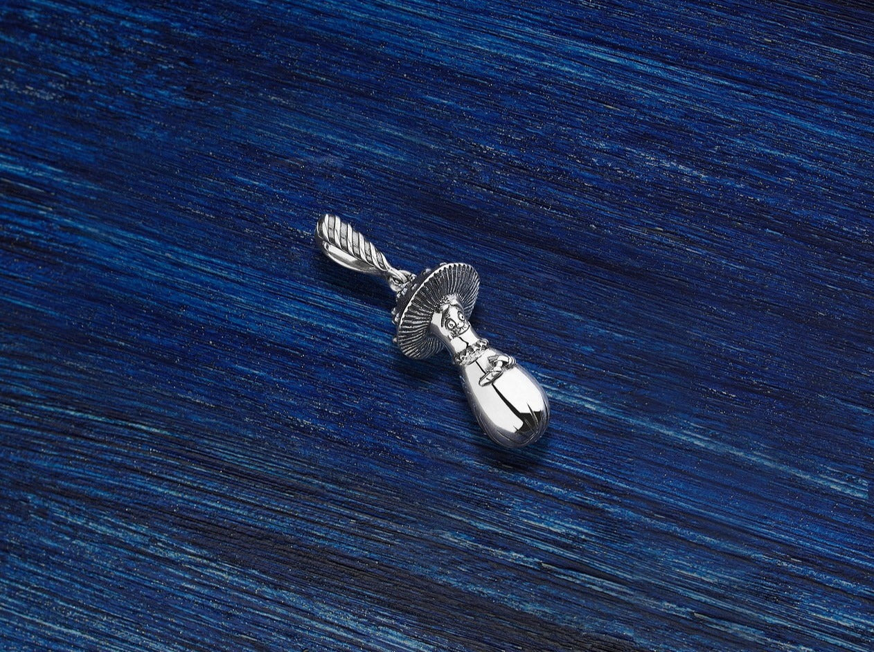 Designer Sterling Silver 22k Gilded Mushroom Mihail Chemiakin Slide Pendant - GGEMSonline