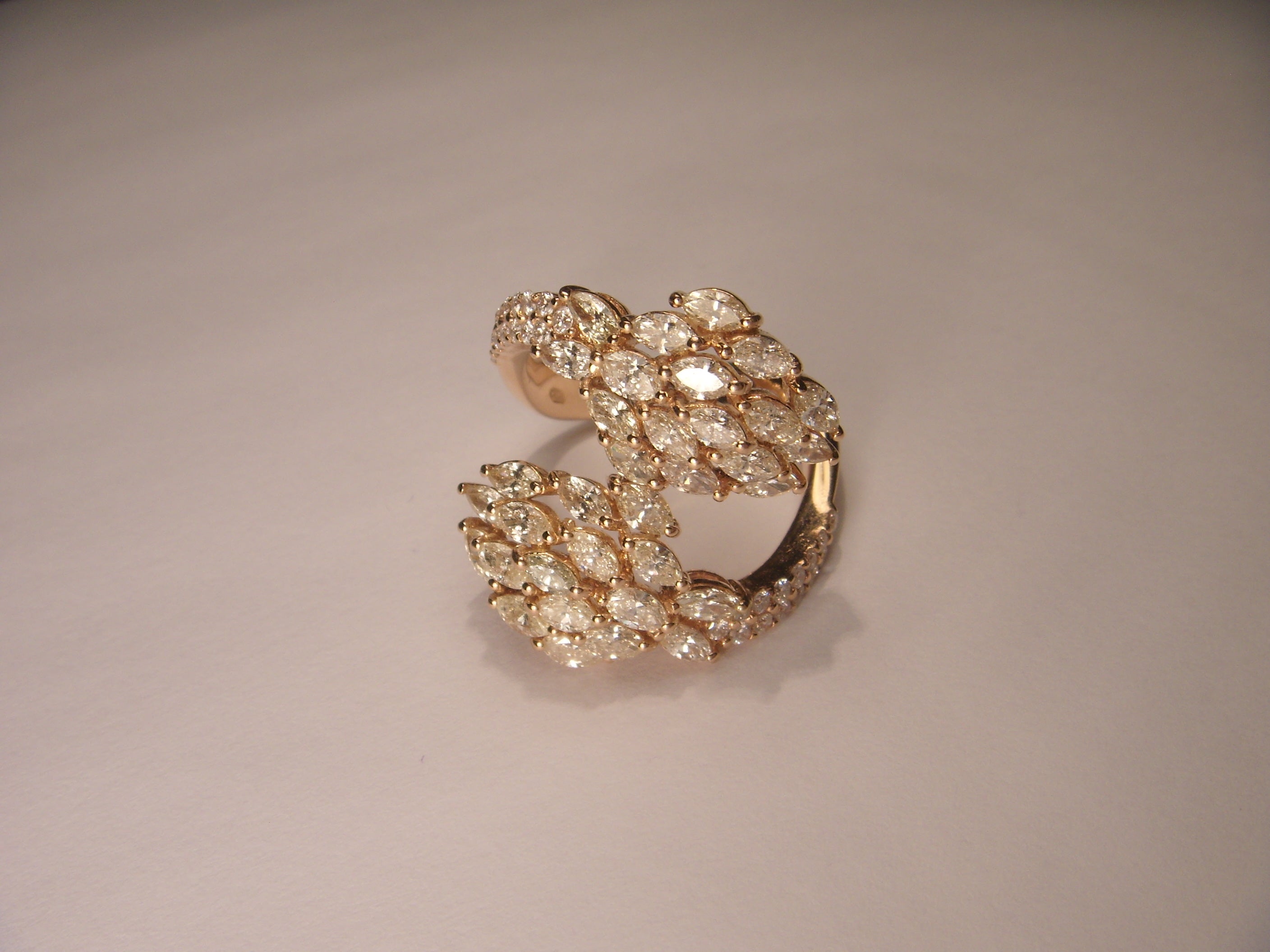 Designer Gorgeous 18K Pink Rose Gold Bypass Diamond Marquise Cocktail Ring Band - GGEMSonline