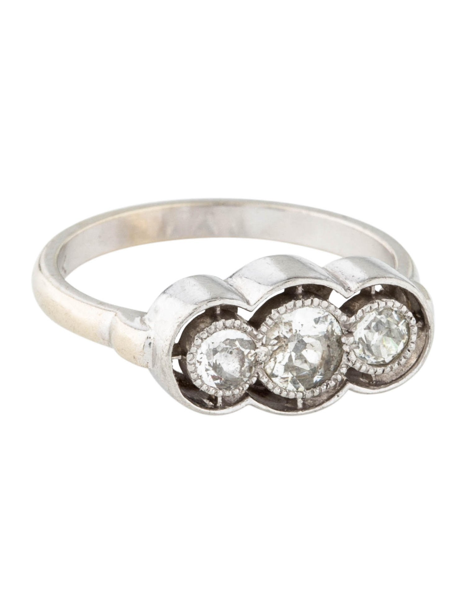 Antique Estate 14K White Gold Diamond 3-Stone Pinky Band Ring - GGEMSonline