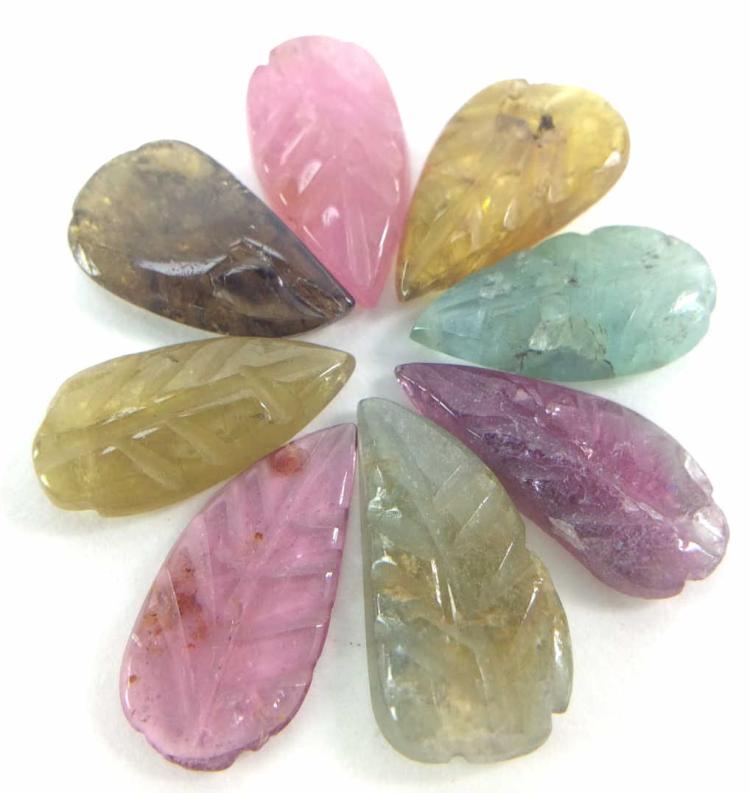 Stunning Group 8 pieces Loose Natural Hand Carved Tourmaline Leaves - GGEMSonline