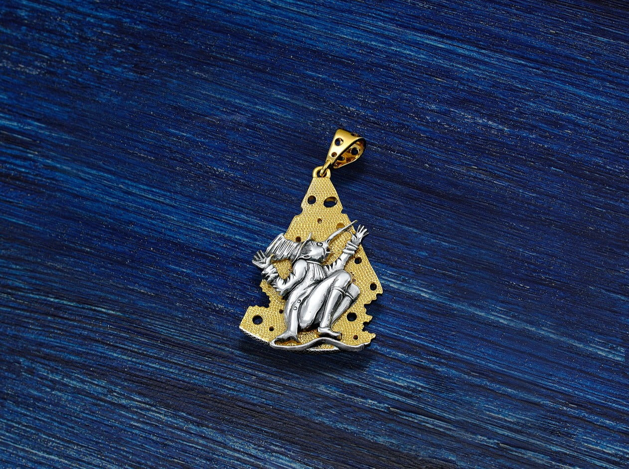 Designer Sterling Silver 22k Gilded Nutcracker Rat Cheese Mihail Chemiakin Slide Pendant - GGEMSonline