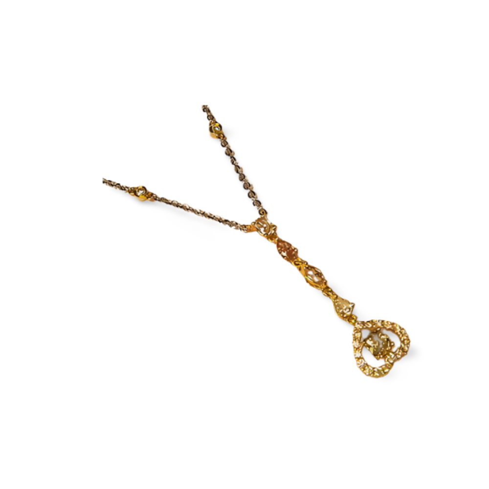 14K 2-Tone Gold Fancy Color Champagne Yellow Diamonds Heart Station Necklace - GGEMSonline