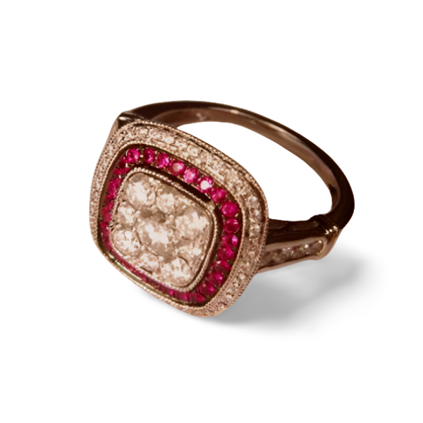 Fabulous 14K White Gold Ruby Rubies Diamond Art Deco Ring - GGEMSonline