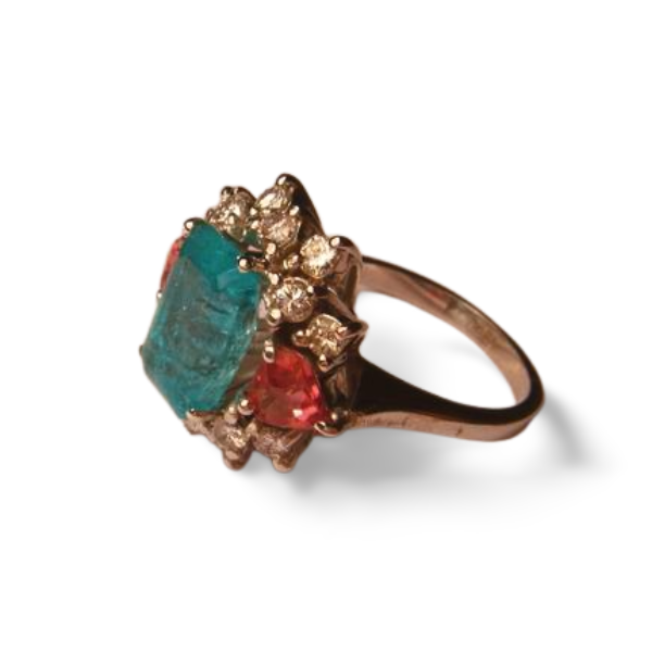 Magnificent 18K White Gold Emerald Tourmaline Diamond Designer Ring - GGEMSonline